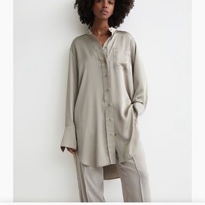 H&M Conscious choice oversized button down shirt in satin COLOR IS TAUPE